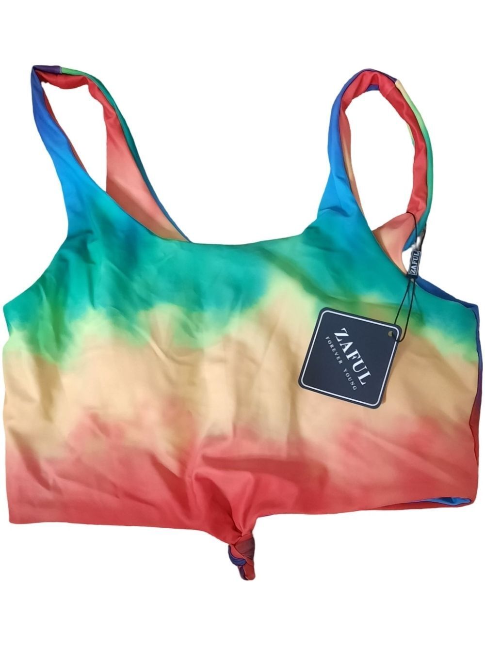 Zaful Rainbow Tie-Dye Crop Bikini Top - Green Blue Red